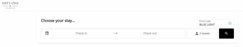 61 Durham Booking Promo Code Box
